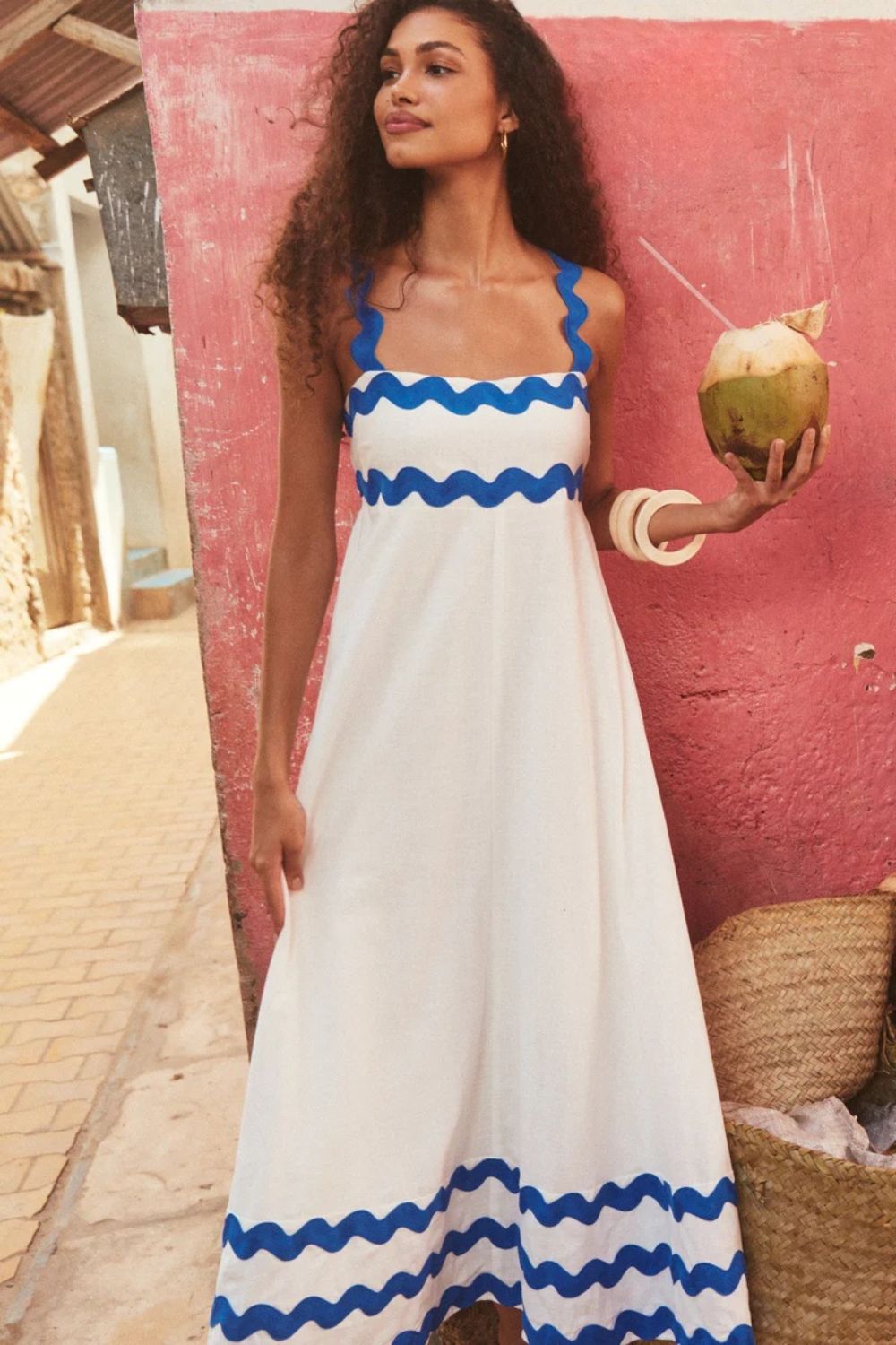 Contrast Trim Square Neck Wide Strap Dress - felvior