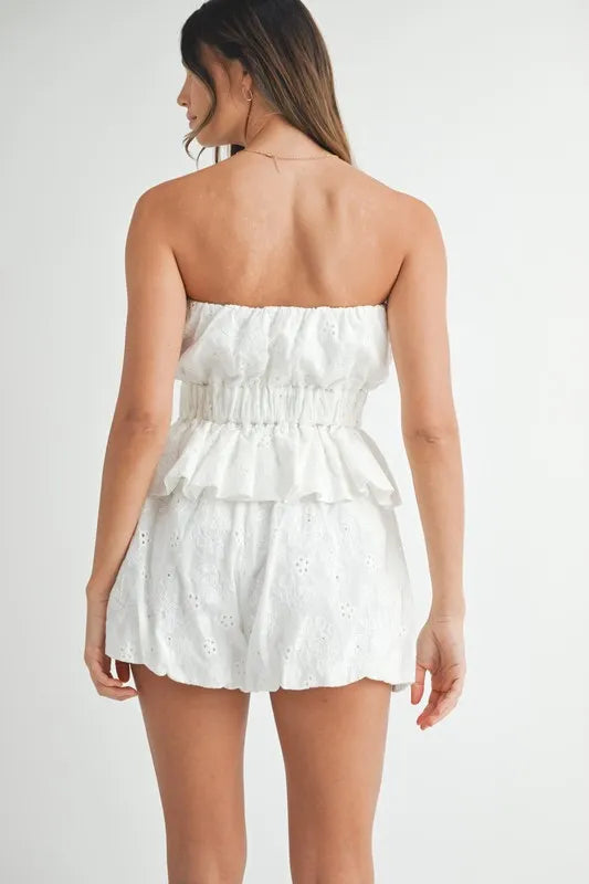 MABLE Floral Eyelet Lace Tube Top and Short Set - felvior