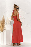 Halter Neck Tie Waist Tiered Maxi Dress - felvior