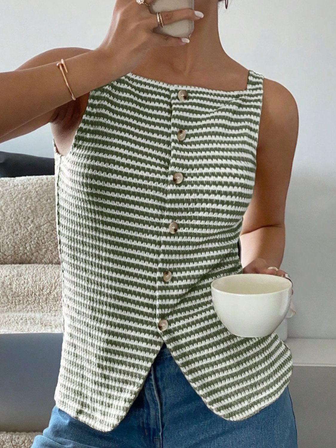Button Down Striped Tank