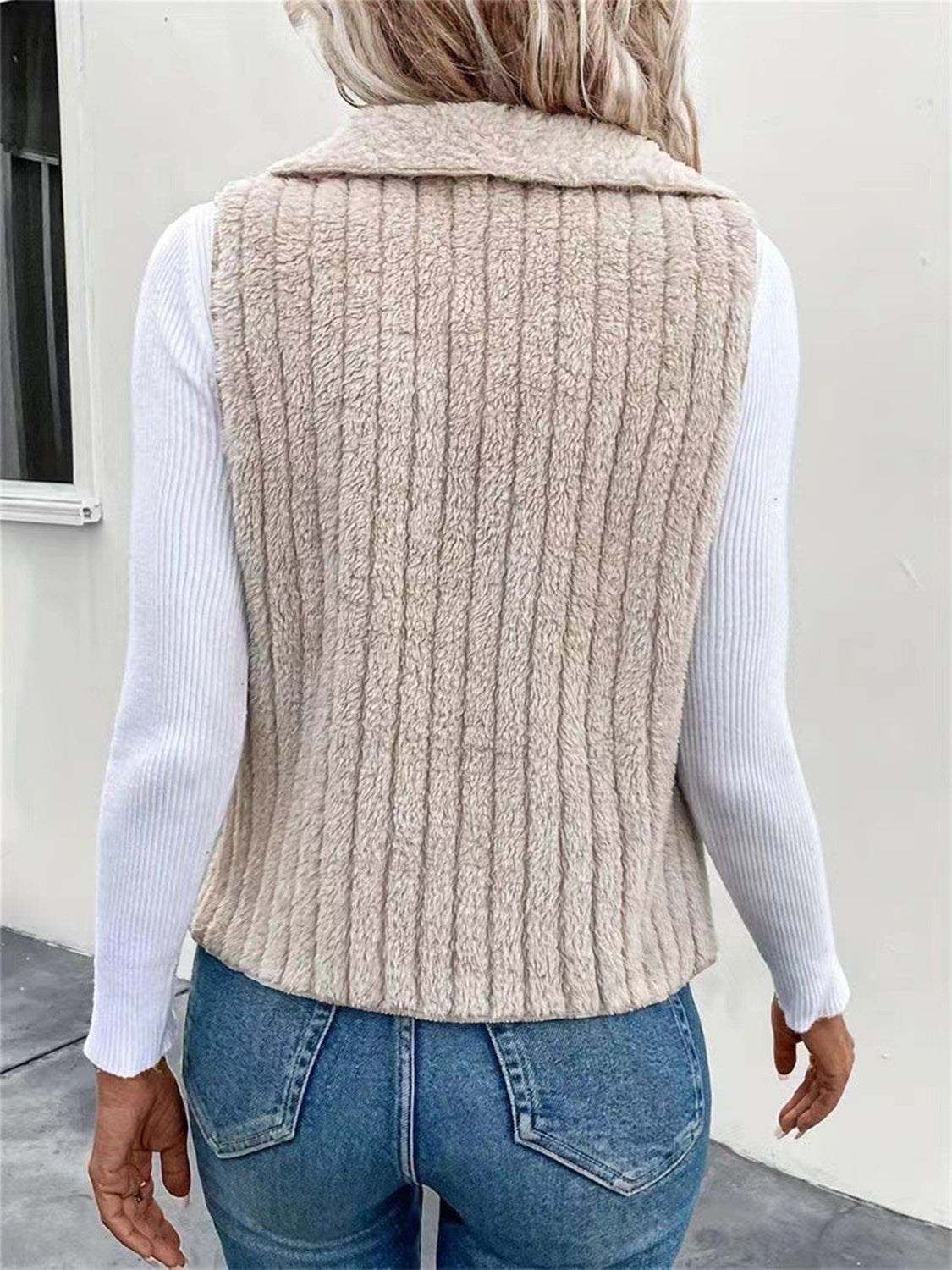 Open Front Fuzzy Vest Coat - felvior