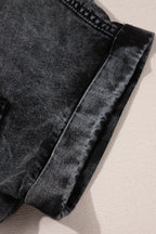 Short Sleeve Flap Pocket Button Up Raw Hem Denim Shirt