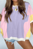 Color Block Patchwork Half Sleeve Oversized T Shirt - felvior