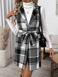 Perfee Tied Plaid Vest Coat - felvior
