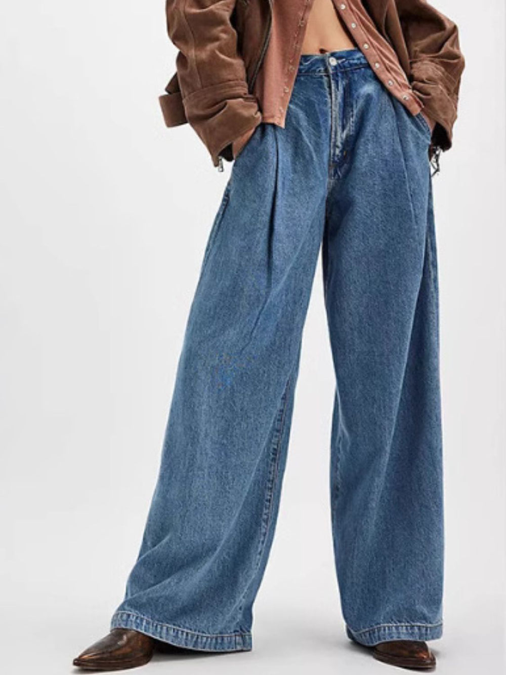 Wide Leg Jeans with Pockets - felvior