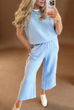 Oh Full Size Texture Contrast Trim Round Neck Top and Pants Set - felvior