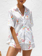 Printed Button Down Short Sleeve Top and Shorts Set