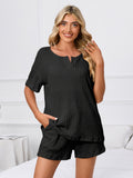Notched Short Sleeve and Shorts Lounge Set - felvior