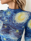 Starry Sky Mock Neck Long Sleeve Top - felvior