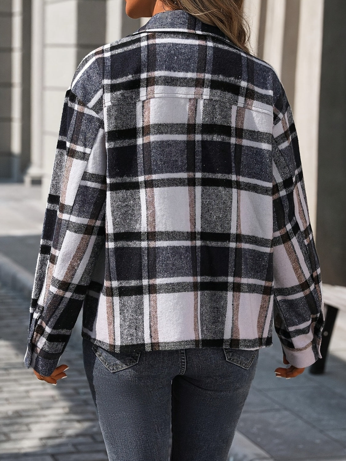 Plaid Button Up Drop Shoulder Jacket - felvior