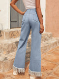 Raw Hem Bootcut Jeans with Pockets - felvior