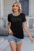 Contrast Trim Round Neck Short Sleeve T-Shirt