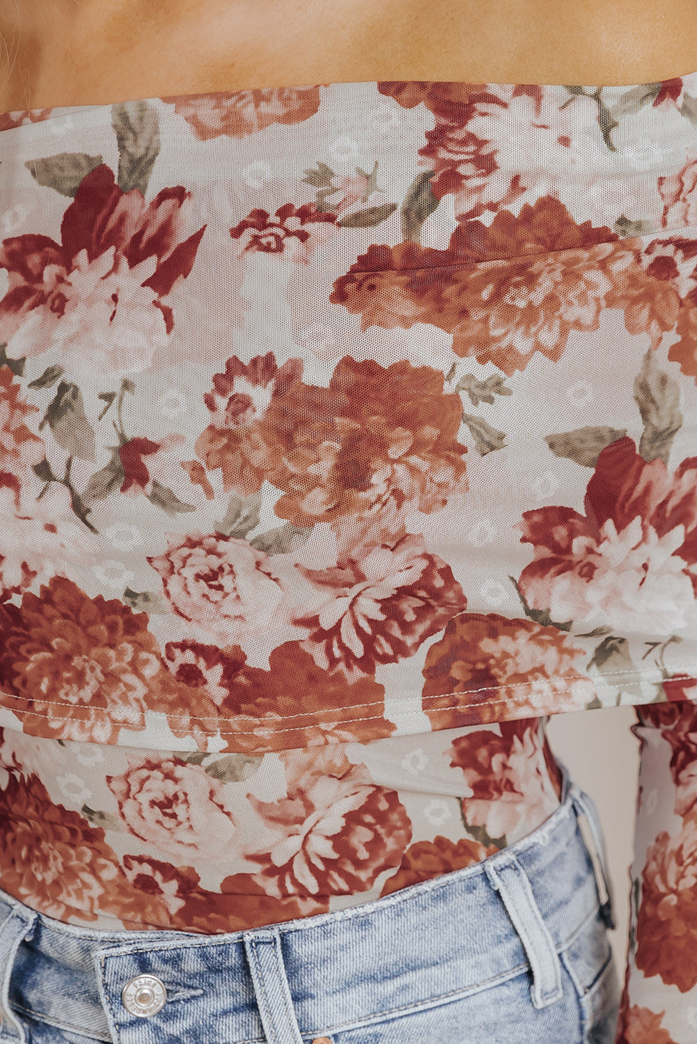 Floral Off-Shoulder Long Sleeve Bodysuit - felvior