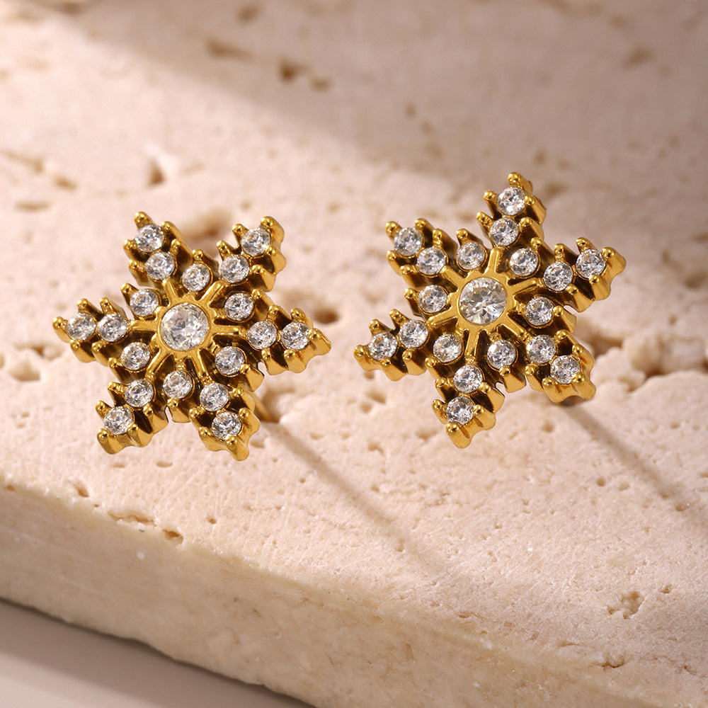 Stainless Steel Snowflake Stud Earrings - felvior
