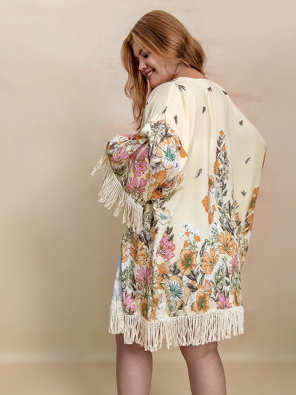 Plus Size Fringe Printed Open Front Cardigan Secondary image