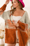 Pompom Color Block Open Front Cardigan - felvior