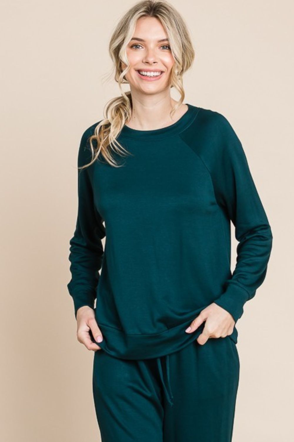 Super Lady Round Neck Raglan Sleeve Top and Drawstring Pants Lounge Set - felvior