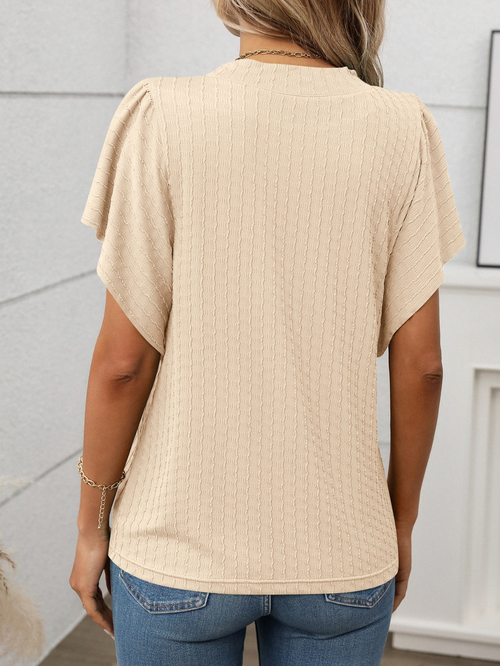 Round Neck Flutter Sleeve T-Shirt