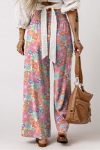 Drawstring High Waist Printed Wide leg Pants