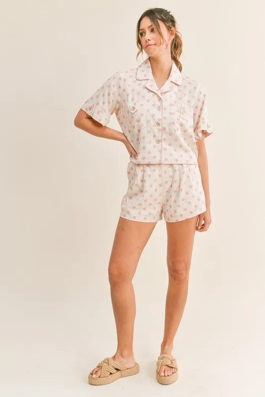 MABLE Polka Dot Collar Crop Top and Short Lounge Set