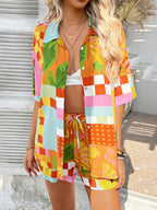 Devine Printed Collared Neck Half Sleeve Top and Shorts Set