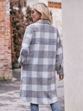 Mandy Plaid Dropped Shoulder Slit Coat - felvior