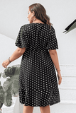Plus Size Polka Dot Flutter Sleeve Dress - felvior