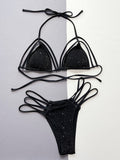 Glitter Halter Neck Strappy Two-Piece Bikini Set - felvior