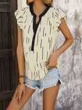 Notched Ruffled Cap Sleeve Blouse - felvior