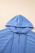 Drawstring Zipped Short Sleeve Hoodie and Shorts Set