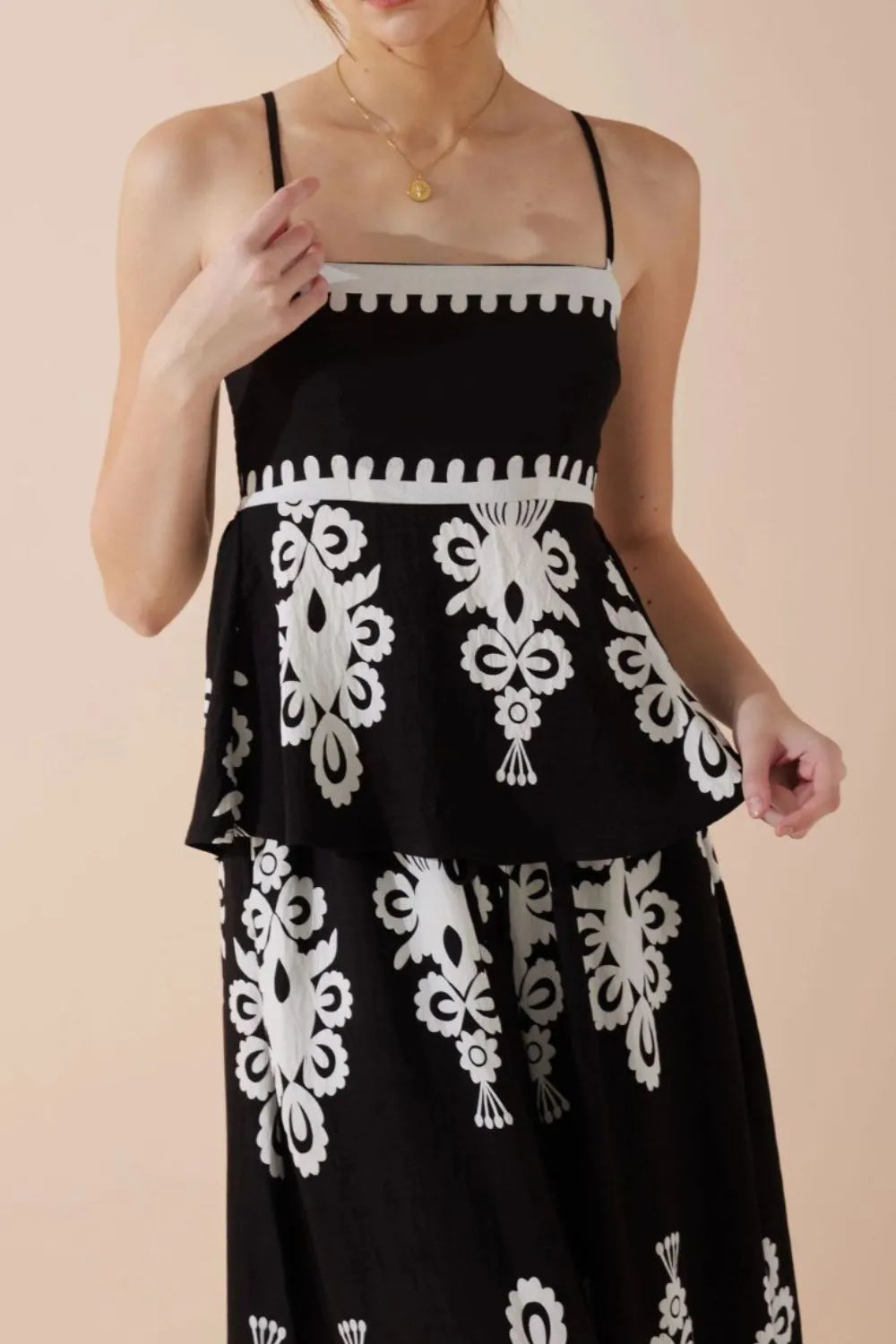 Printed Square Neck Cami and Wide Leg Pants Set - felvior