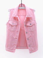 Full Size Button Down Raw Hem Sleeveless Denim Jacket Plus Size