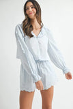 MABLE Long Sleeve Scallop Blouse and Shorts Set - felvior