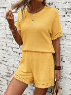 Tassel Round Neck Top and Shorts Set