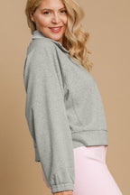 Umgee Full Size Half Zip Cropped Sweatshirt Plus Size
