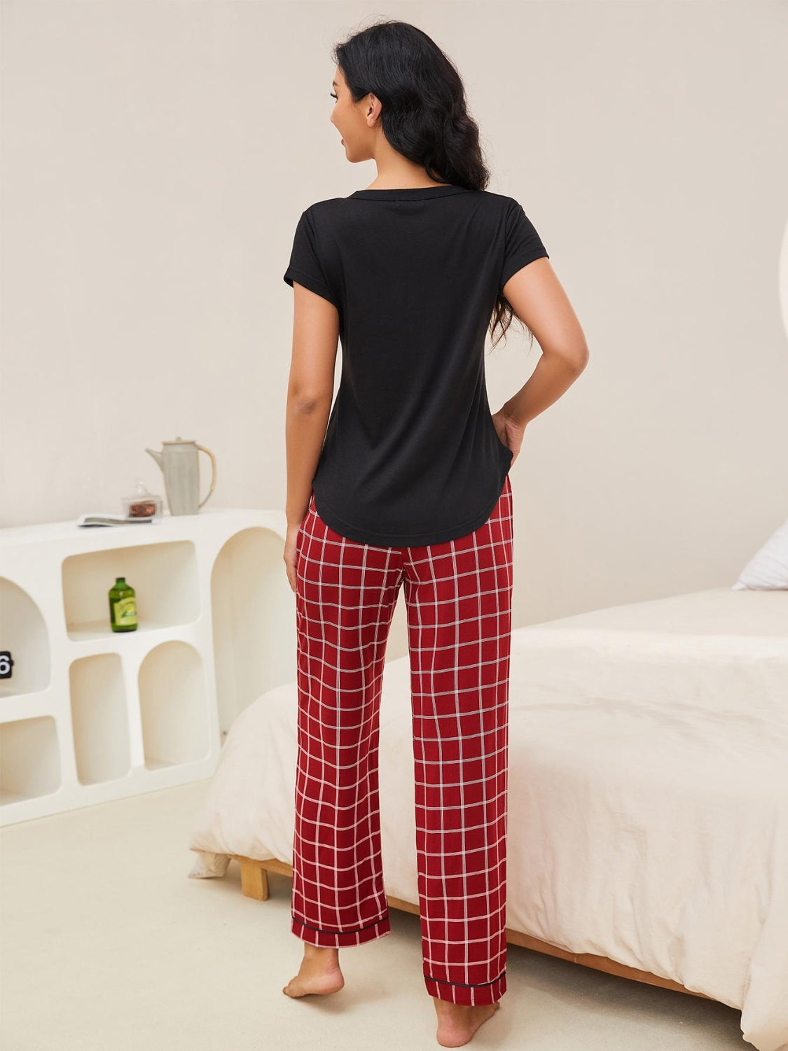 V-Neck Short Sleeve Top and Pants Lounge Set - felvior