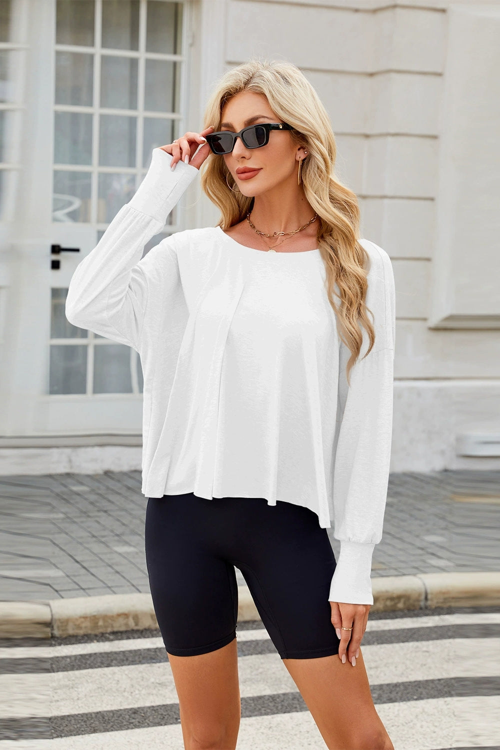 Cutout Back Round Neck Long Sleeve T-Shirt