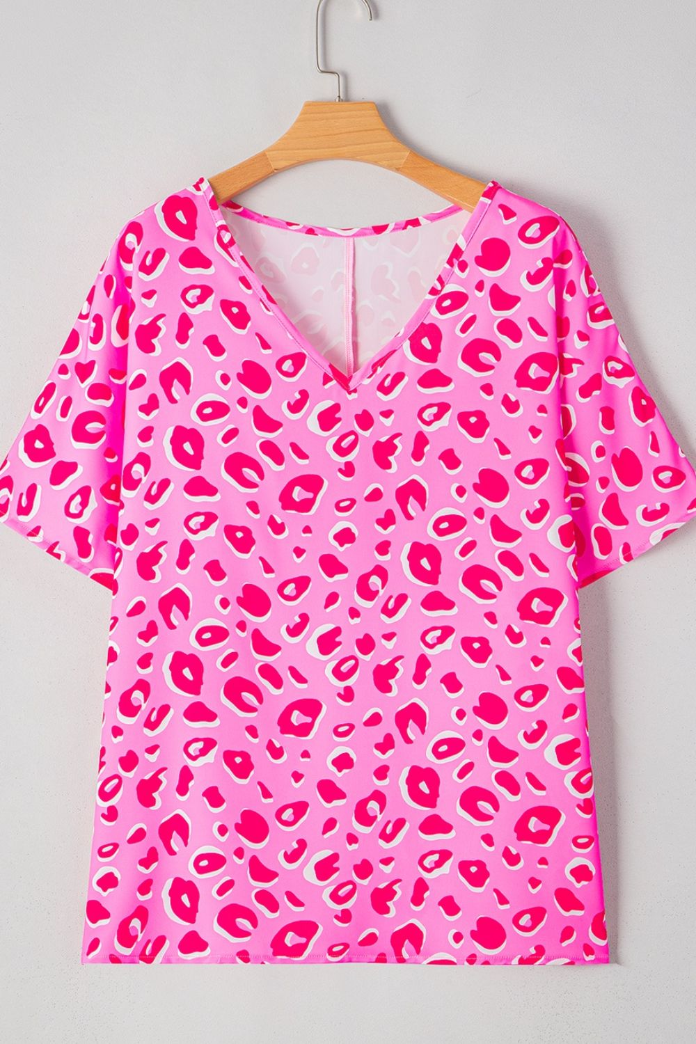 Leopard V Neck Loose Short Sleeve Top