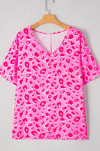 Leopard V Neck Loose Short Sleeve Top