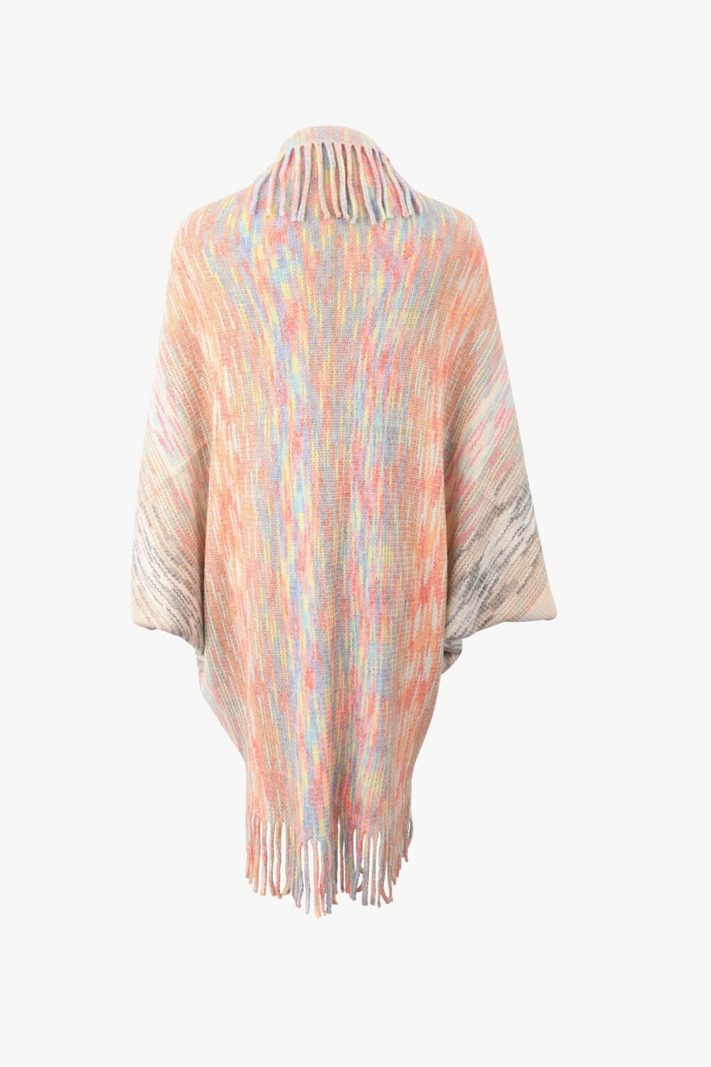 Multicolored Fringe Trim Poncho - felvior