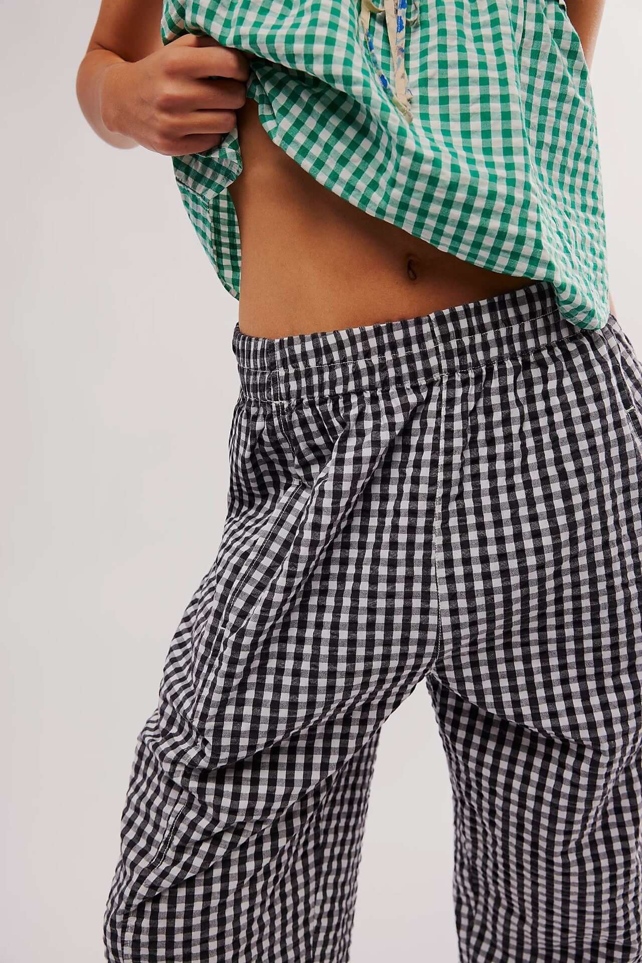 Plaid Elastic Waist Pants