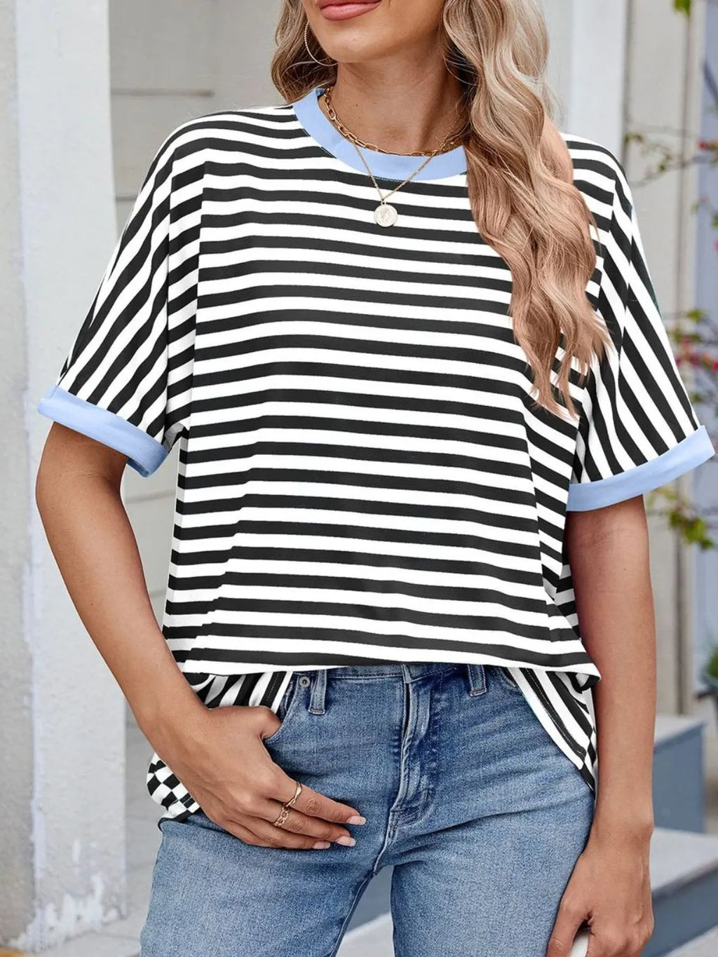 Striped Round Neck Half Sleeve T-Shirt