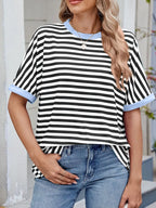 Striped Round Neck Half Sleeve T-Shirt