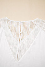 Lace Crochet Textured Button Back V Neck T Shirt
