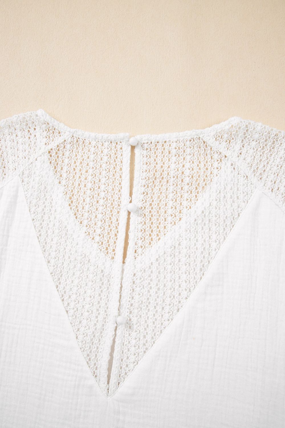 Lace Crochet Textured Button Back V Neck T Shirt