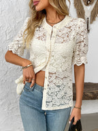 Button Down Half Sleeve Lace Shirt