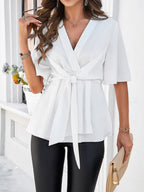 Devine Tied Front Peplum Blouse