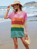 Openwork Round Neck Short Sleeve Cover-UP - felvior