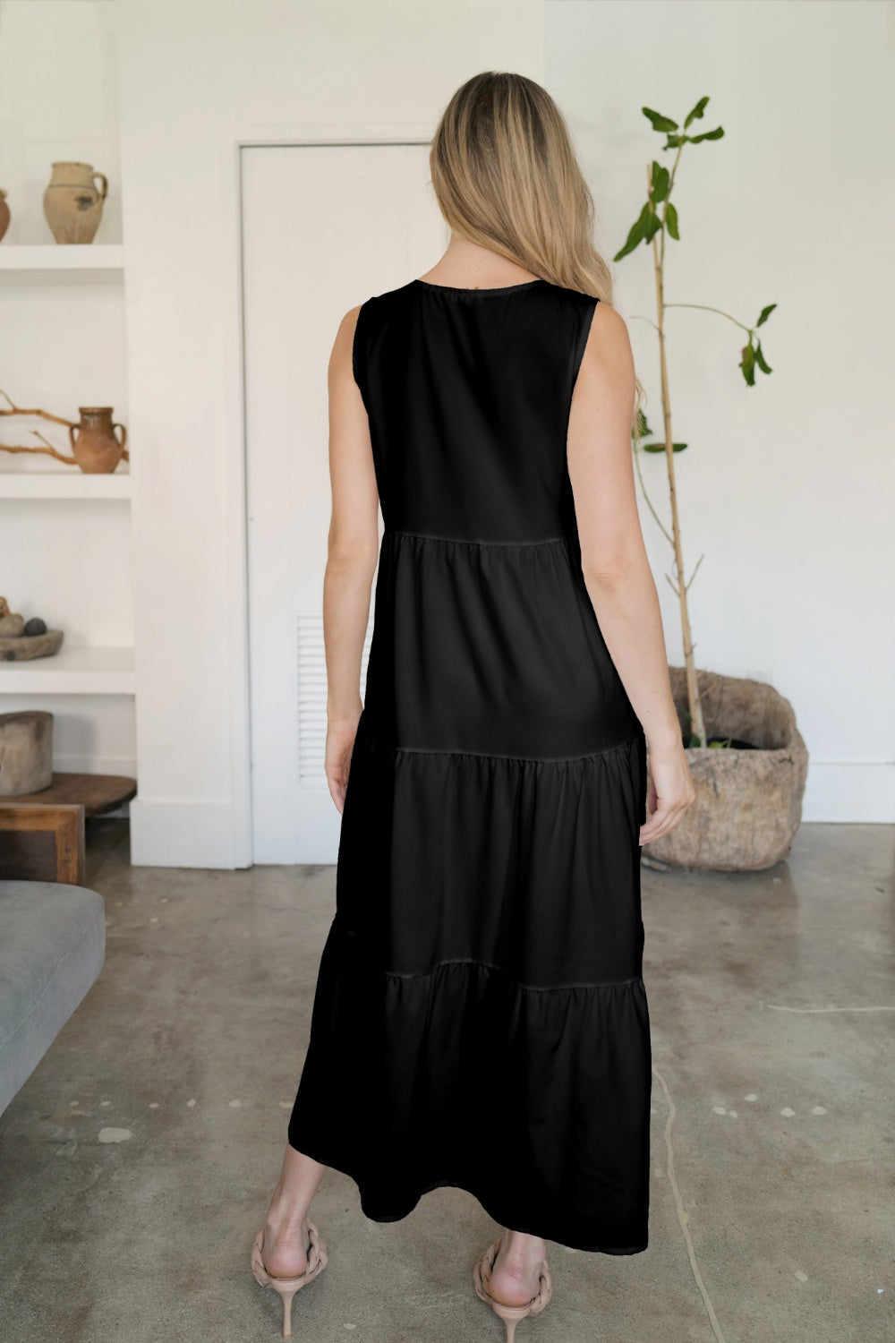 FAM-FAM Tiered V-Neck Sleeveless Dress - felvior