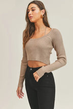 MABLE Long Sleeve Crop Sweater Top and Inner Bra Set